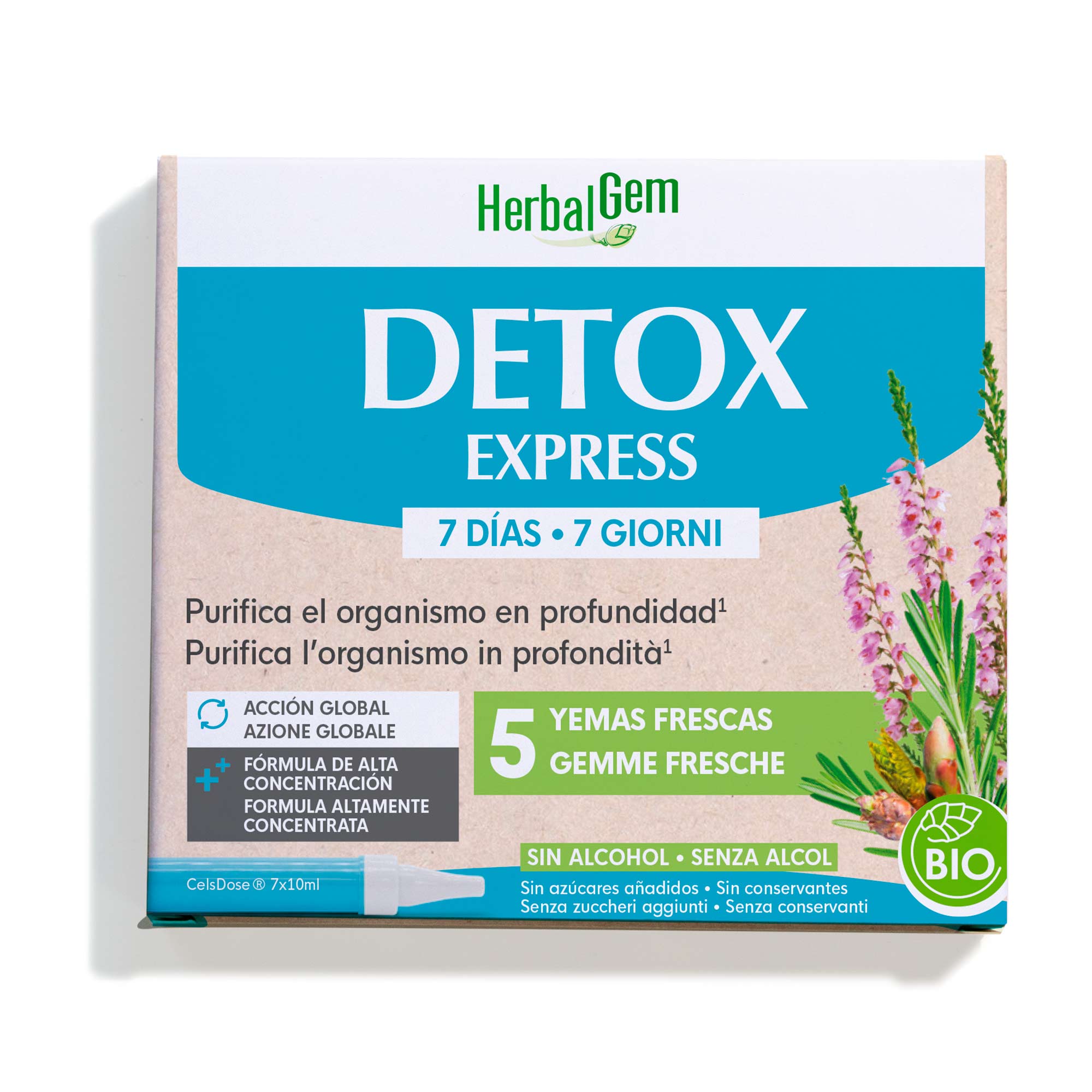 Detox Express Monodosis BIO de HerbalGem, 7 ampollas de 10 ml — Herbolario Esencia Estética Campo Real