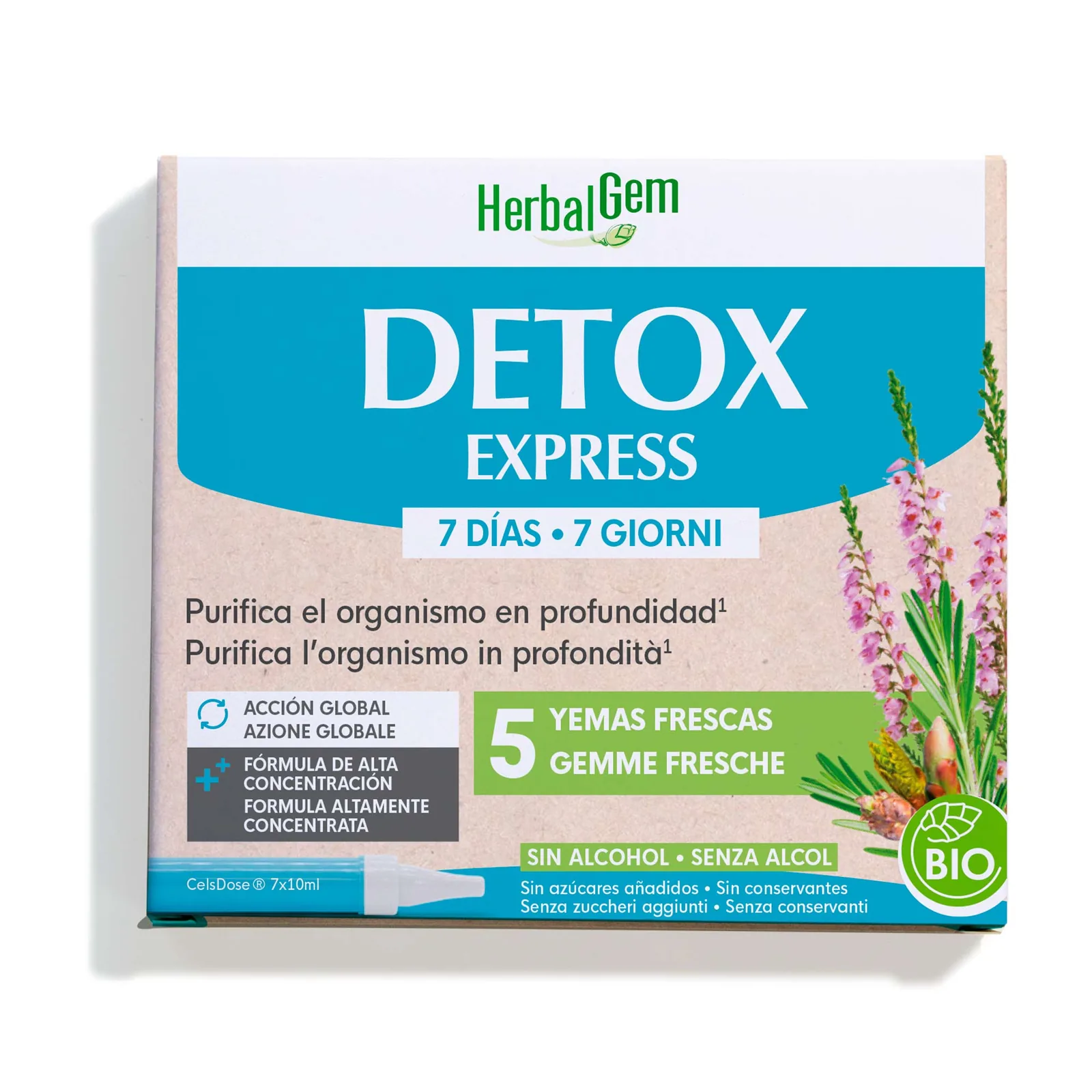 Detox Express Monodosis BIO de HerbalGem, 7 ampollas de 10 ml — Herbolario Esencia Estética Campo Real
